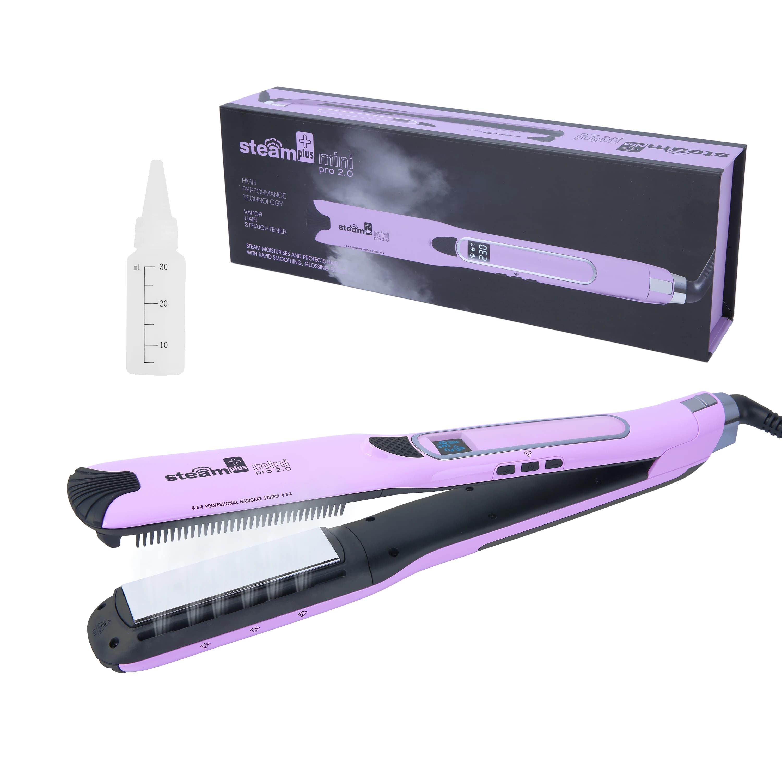 Hair plate with steam, iron with adjustable temperature at 5 levels + digital LCD, titanium nano ceramic heat