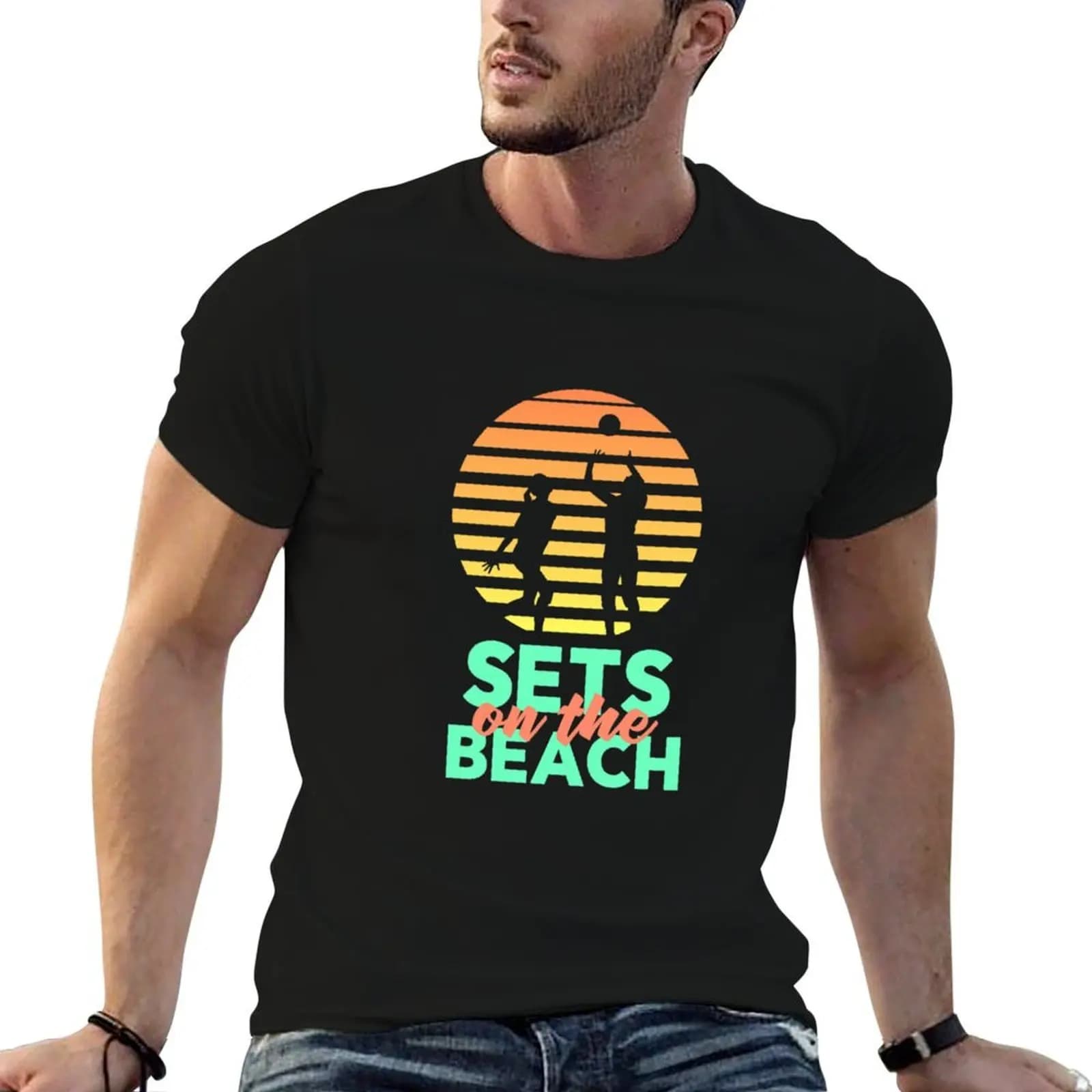 Maglietta da pallavolo per uomo e donna - T-shirt Sets On The Beach, t-shirt da uomo in cotone semplice, t-shirt da uomo 100% cotone