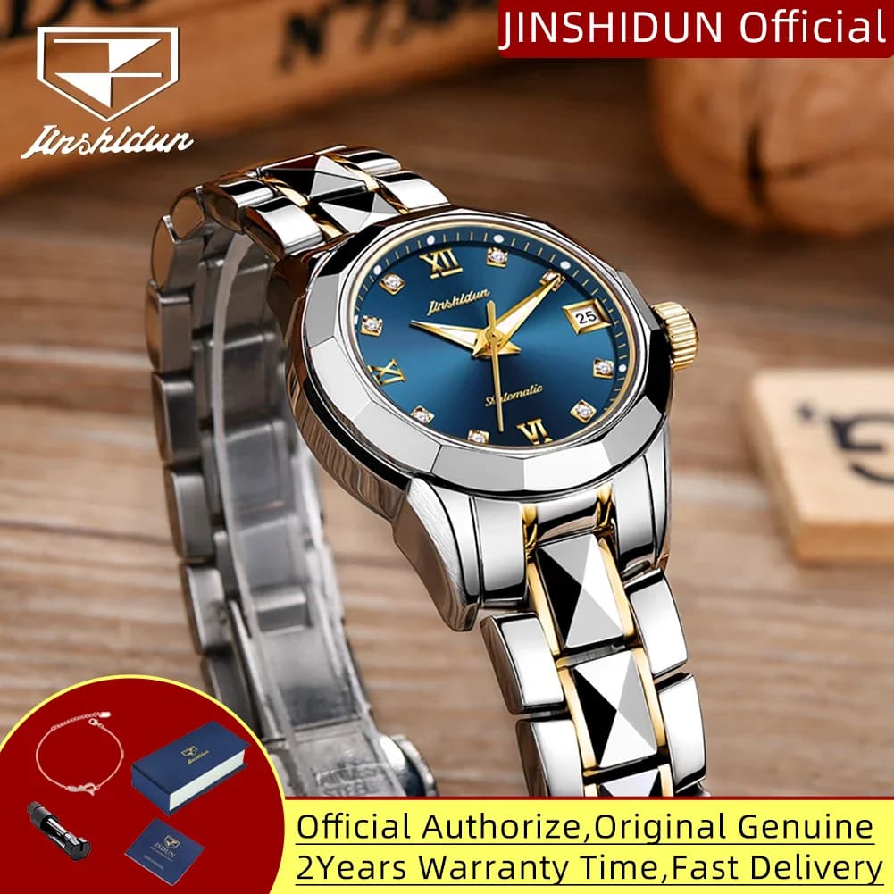 JSDUN 8813 Women's Automatic mechanical wrist watches waterproof with original luxury tungsten steel strap for woman