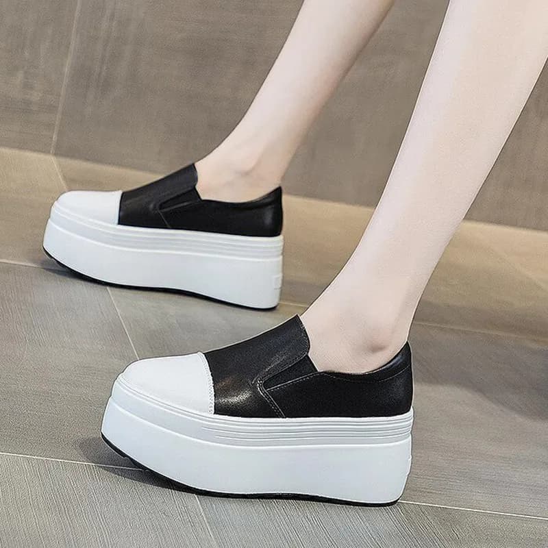 8CM NUOVE scarpe Casual in vera pelle piattaforma da donna donna punta tonda sneaker bianca moda mocassini antiscivolo con fondo spesso traspirante