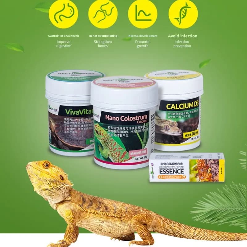 Reptizoo Calcium powder for reptiles and vitamin supplement D3-Essential for turtles, bearded dragons and leopardated geckos | Electrolyte mixture
