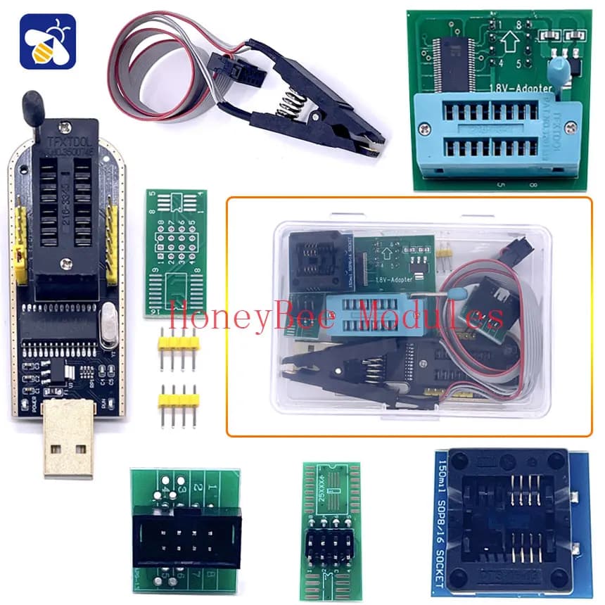 CH341a Adattatore programmatore + adattatore SOIC8 + clip SOP8 con cavo + adattatore 1,8 V EEPROM Flash BIOS Elettronica USB