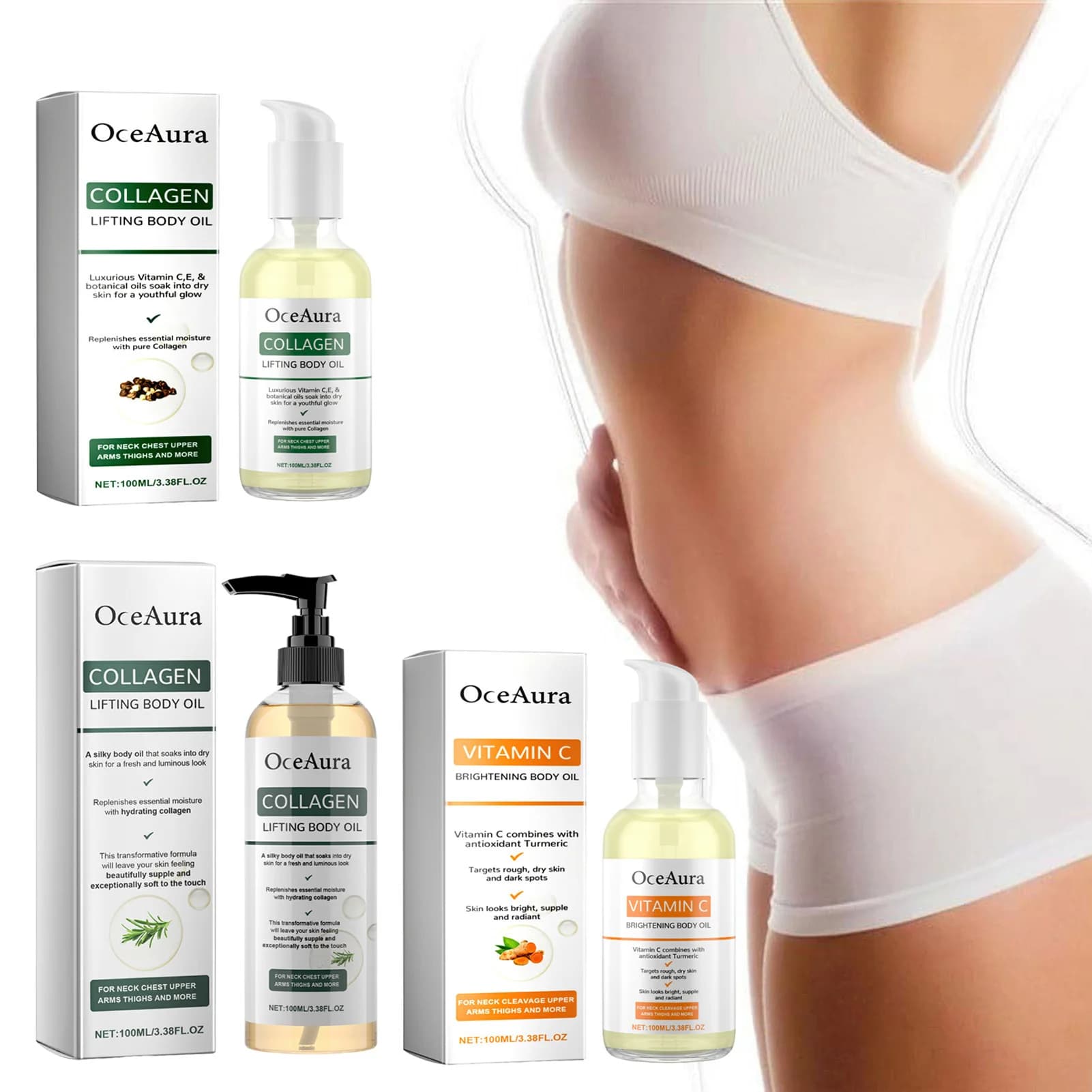 100ml Vitamin C Oil For Body Sleaching Collagen Oil For Body Lifting Curcuma Moisturizing Cream for the Body for Dry Skin Hydrating