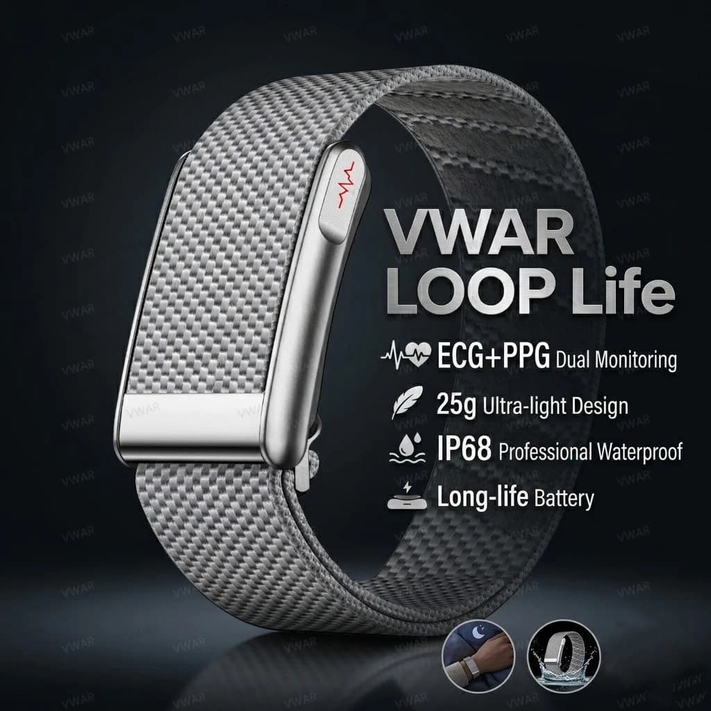 VWAR Loop Life Fitness Tracker ECG+PPG SpO2 Braccialetto sportivo intelligente con monitoraggio della frequenza cardiaca e della pressione sanguigna, contapassi, smartwatch.