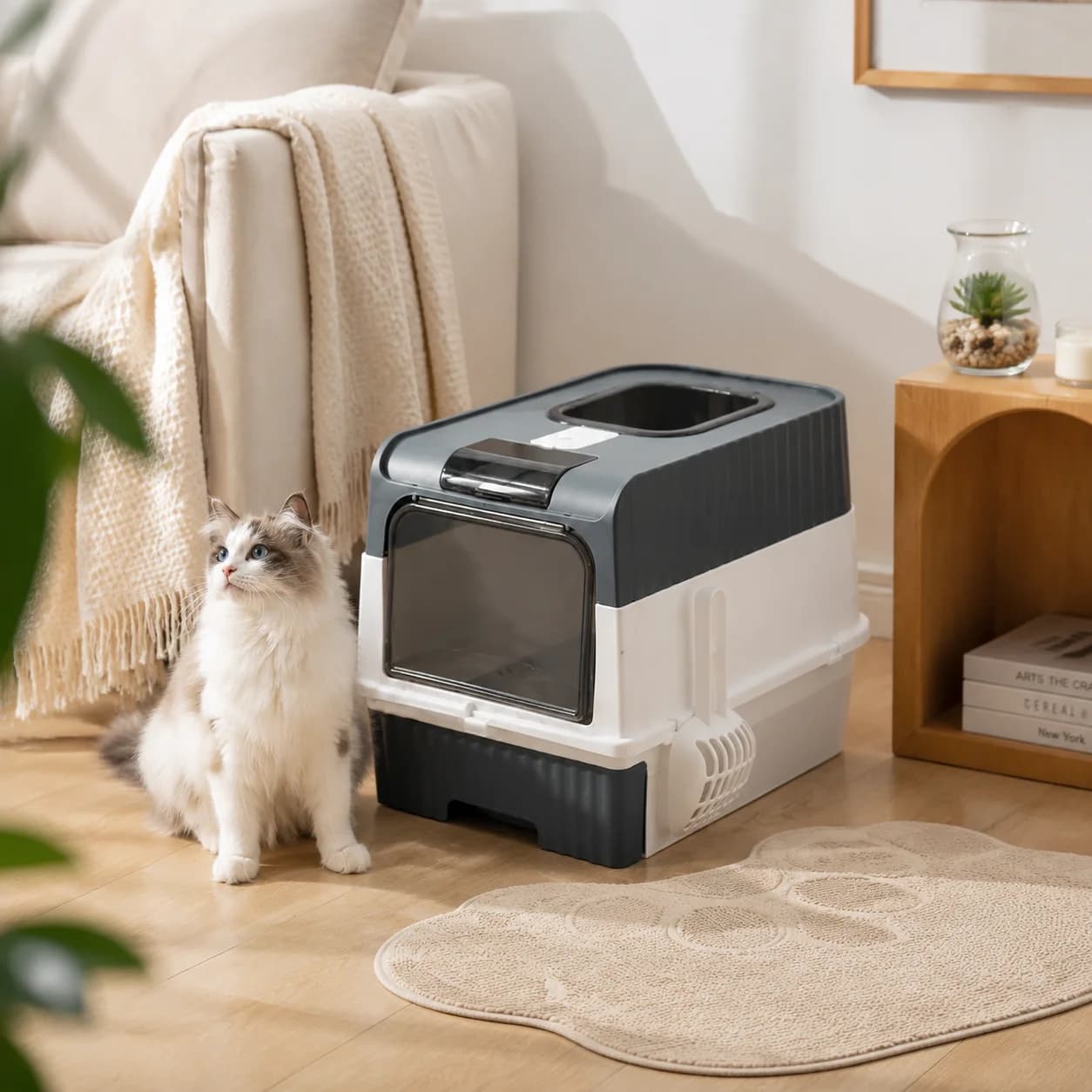 Lettiera per gatti completamente chiusa Design del cassetto Vassoio per WC antispruzzo deodorante per gatti da interno di grandi dimensioni Facile da pulire