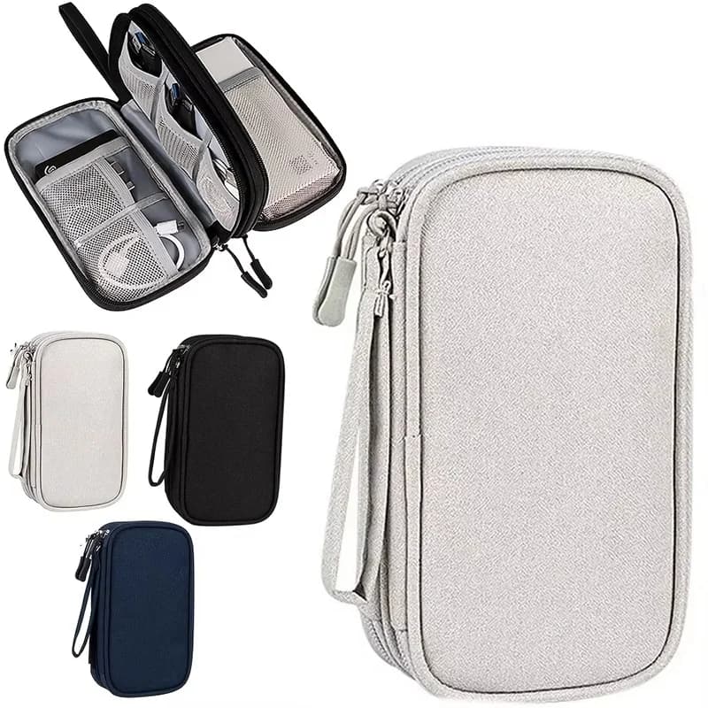 Borsa portaoggetti in nylon a doppio strato, impermeabile, organizer da viaggio per auricolari, mouse, caricabatterie, cavo dati USB, accessori elettronici.