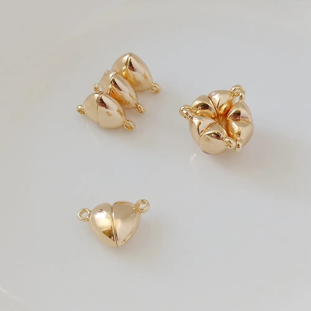 Anello con doppio pendente a forma di cuore placcato in oro 14 carati Chiusura magnetica Bracciale Collana Chiusura con connessione finale Accessorio per gioielli fai da te fatti a mano