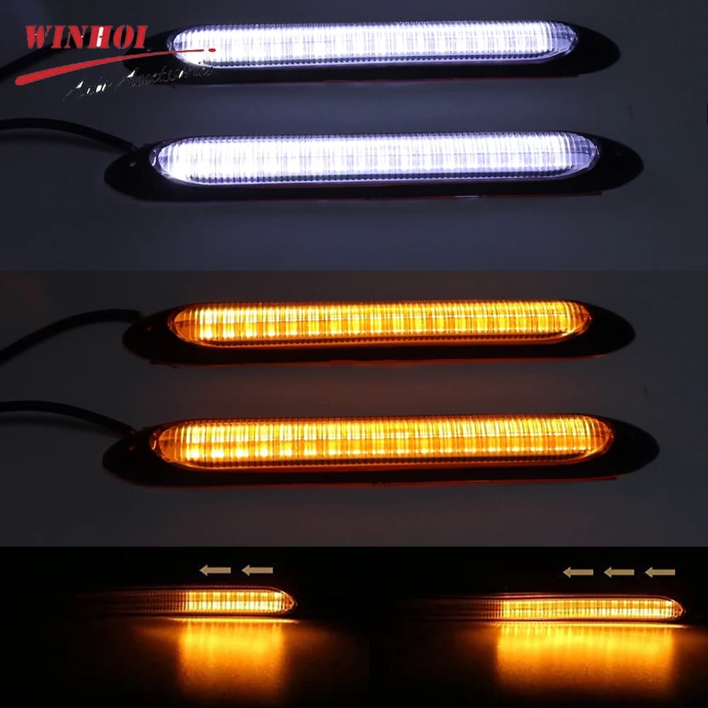 2PSC DRL Strisce LED Luce di marcia diurna per auto Fari per automobili Striscia da bianco a giallo Flusso Indicatori di direzione Lampada per auto 12V