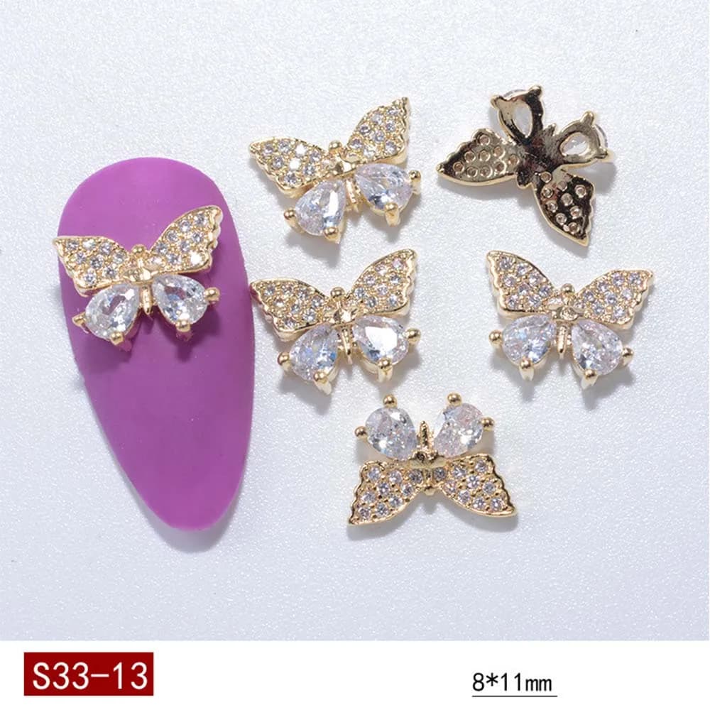 Gold Luxury Metal Zircon Charms Crystal Diamond Pendant Chain Butterfly Nail Rhinestones Nail Art Decorations Nail Art Jewelry