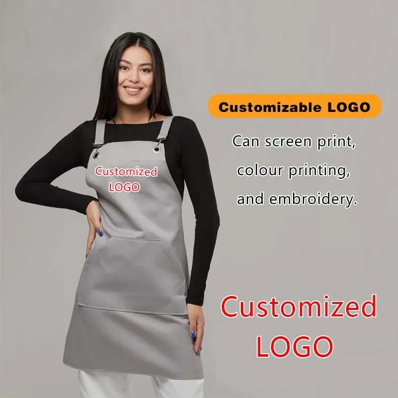 Unisex Customizable Company Logo Kitchen Apron Chef Workwear for Grill Restaurant Bar Shop Cafes Beauty Nail Studios Uniform