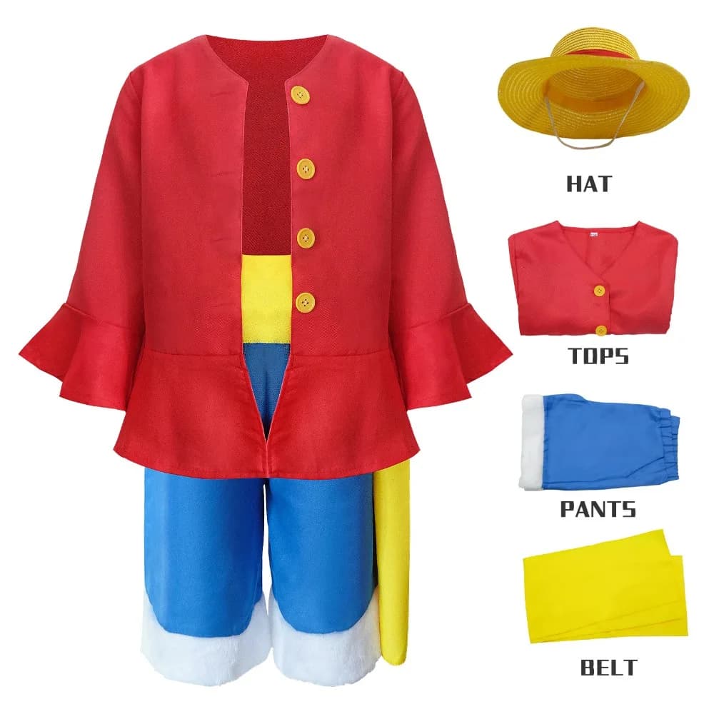 Anime Capitano Costume Cosplay Travestimento Top Pantaloncini Cappello Set completo per bambini Ragazzi Abiti Halloween Carnevale Abiti da festa Gioco di ruolo