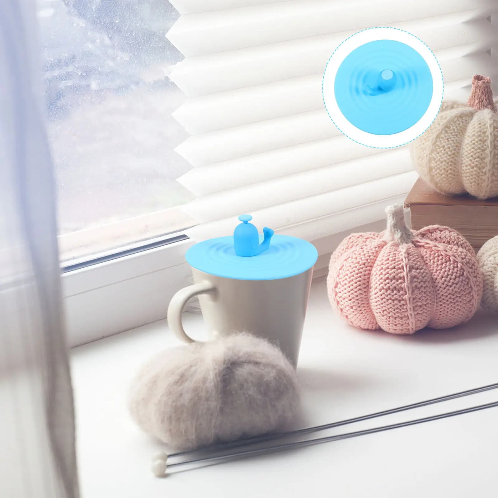 2 Pezzi Coperchio in Silicone Antigoccia per Tazza, Bicchiere da Vino, Ciotola, Resistente al Calore, con Funzione Porta-Cucchiaio