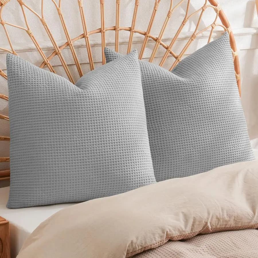 Decorative cushion cover in 100% cotton honeycomb, 26 x 26 cm, without padding, 2 pack, elegant for bed and sofa