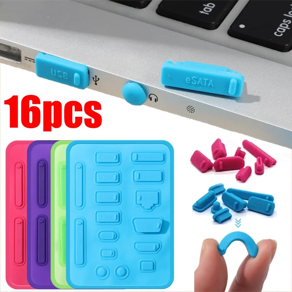 16 pcs silicone dust caps data port data protection set USB laptop anti-dust plug USB universal computer interface PC cover waterproof