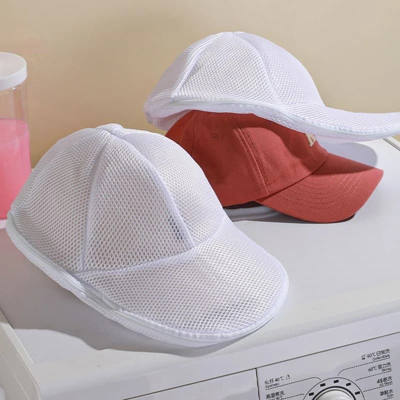 Cesto per lavaggio cappelli per lavatrice, borsa per la pulizia di cappellini da baseball con telaio di supporto, borsa protettiva per lavaggio e modellatura cappelli