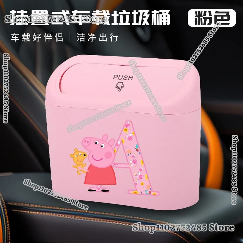Cestino per Rifiuti con Coperchio Stampa Lettere A-Z Peppa Pig, Contenitore per Spazzatura a Forma di Personaggio Anime, Cestino per Auto Impermeabile Sigillato