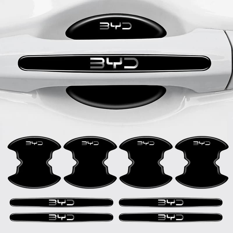 8Pcs Car Door Handle Bowl Anti-scratch Sticker Black Protective Strip Valve Cap For BYD Atto 3 Yuan Plus Han Tang EV E6 Song Qin