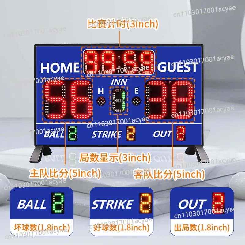 Sports game scoreboard, timing, scoring, suitable for volleyball, table tennis, basketball 12-digit baseball scoreboard