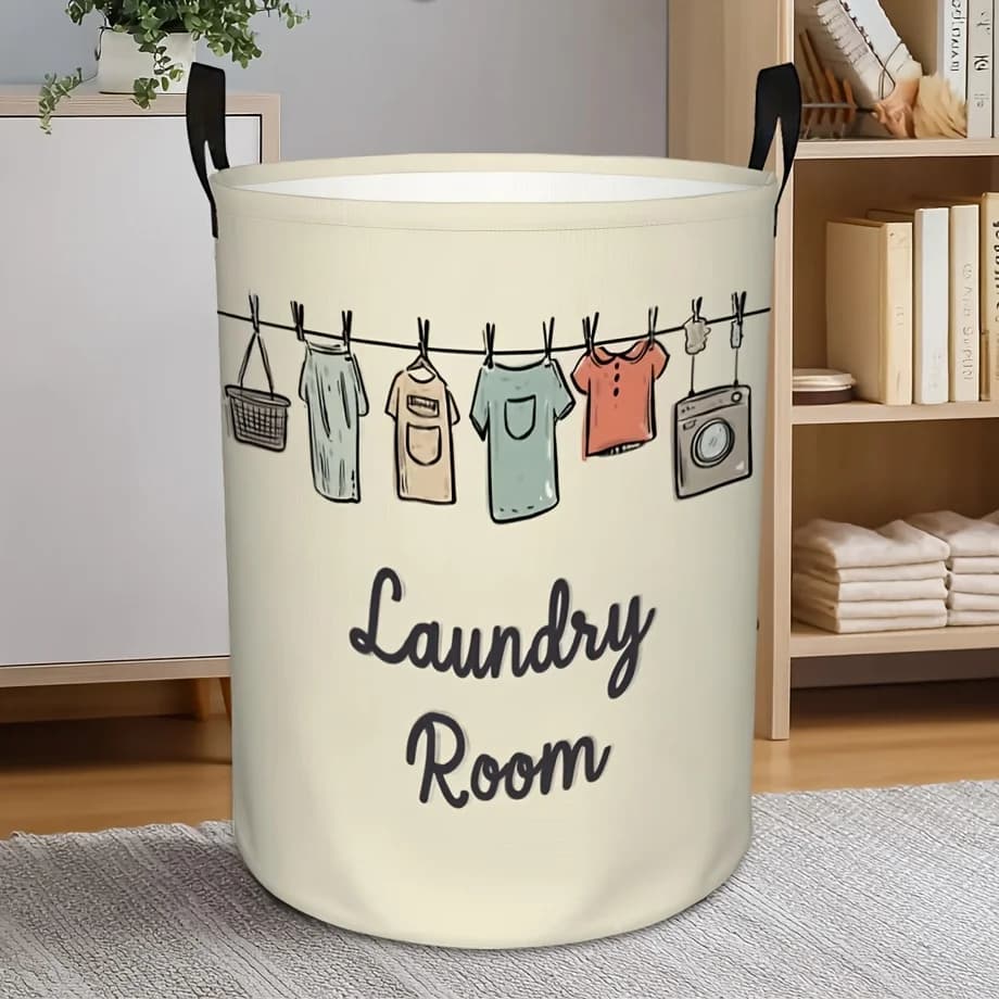 Cesto per la biancheria con stampa motivo stendibiancheria, contenitore portaoggetti leggero e impermeabile per il bagno