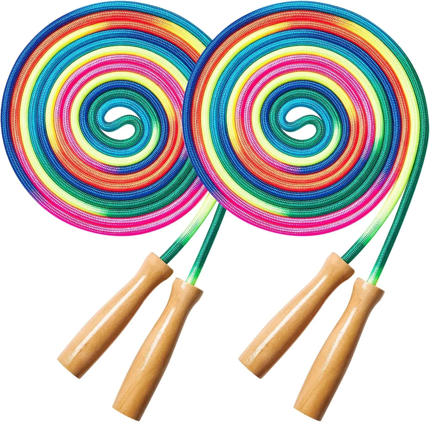 Corda per saltare Double Dutch 16 piedi, confezione da 2, corda arcobaleno per saltare per bambini e adulti con manico in legno