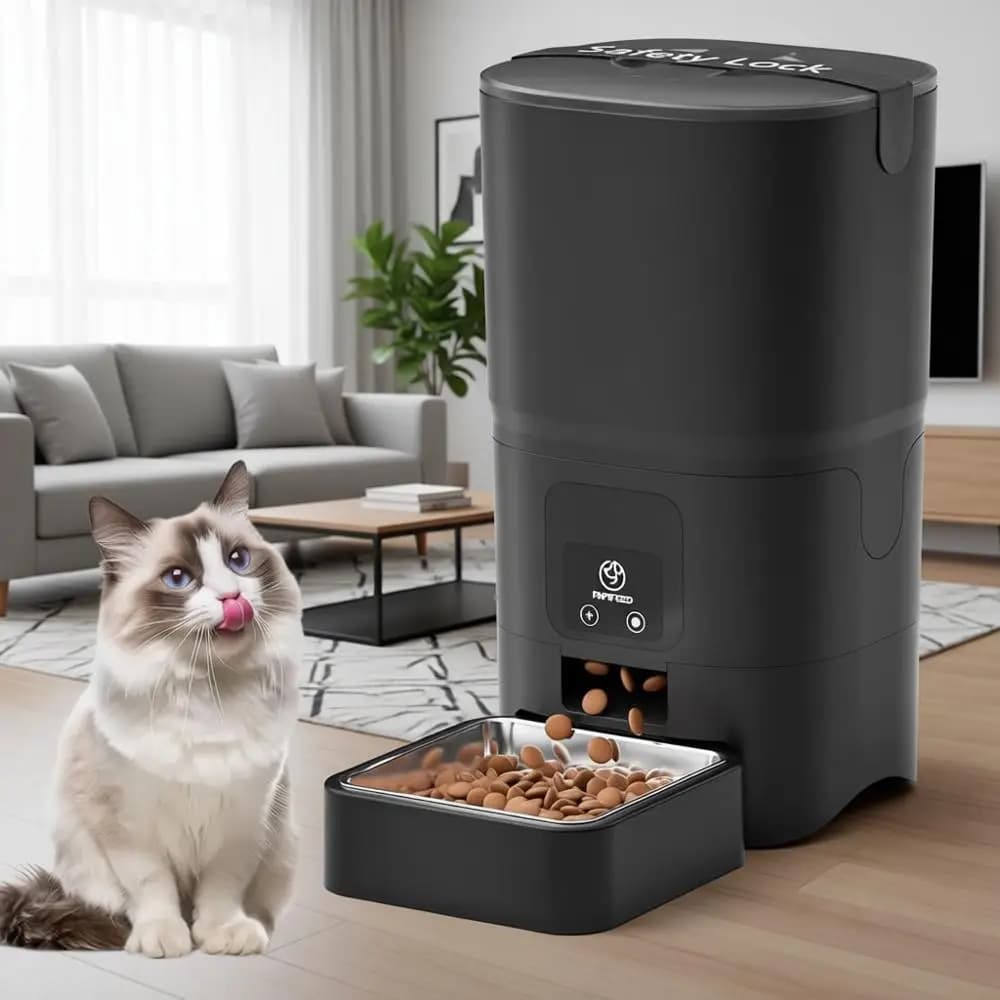 Distributore Automatico di Cibo per Animali Domestici Smart da 6L con Controllo App e Ciotola in Acciaio Inox, Design Anti-Intasamento e Anti-Furto, Solo 2.4GHz, Facile da Configurare