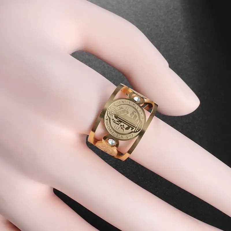 Saint Benedict Exorcism Stainless Steel Open Ring, Trendy Jewelry for Men & Women, Perfect Gift