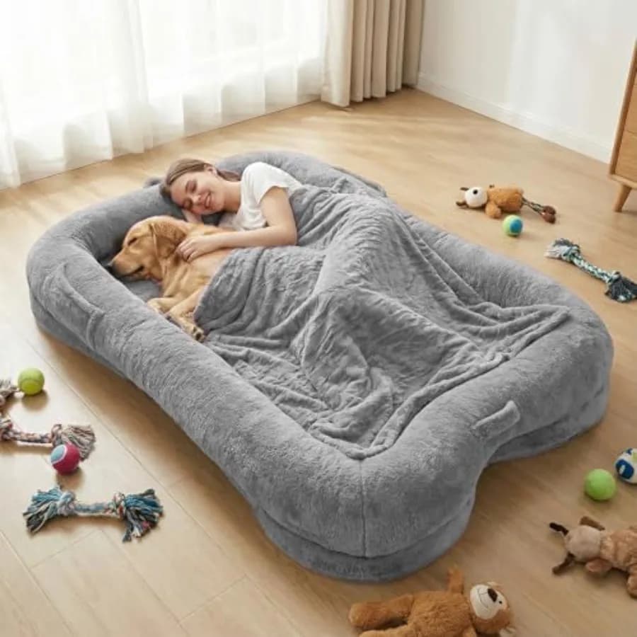 Cuccia per cani extra large lavabile 71 x 47 x 12 pollici con tasche portaoggetti per cani giganti e persone, colore argento
