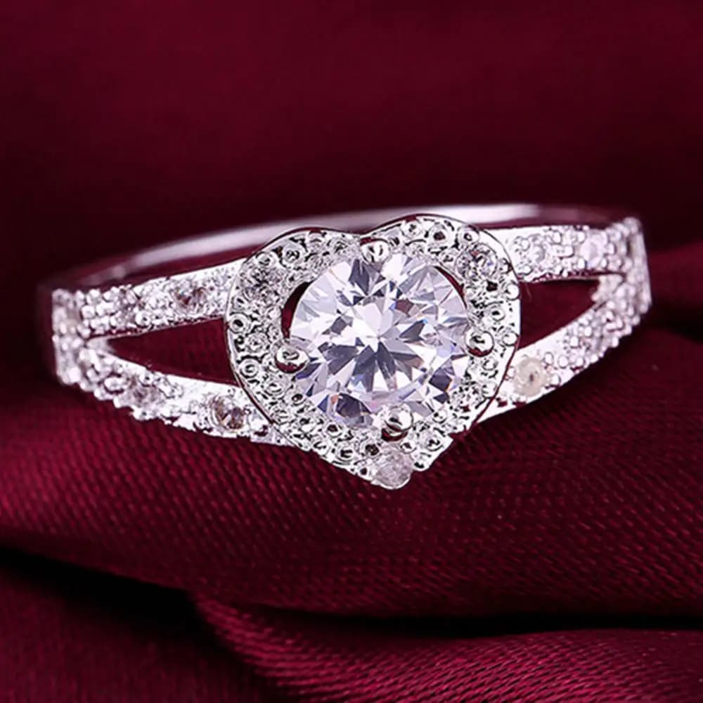 Fedi nuziali da donna Anello in argento sterling 925 con cristallo a forma di cuore, gioielli da sposa