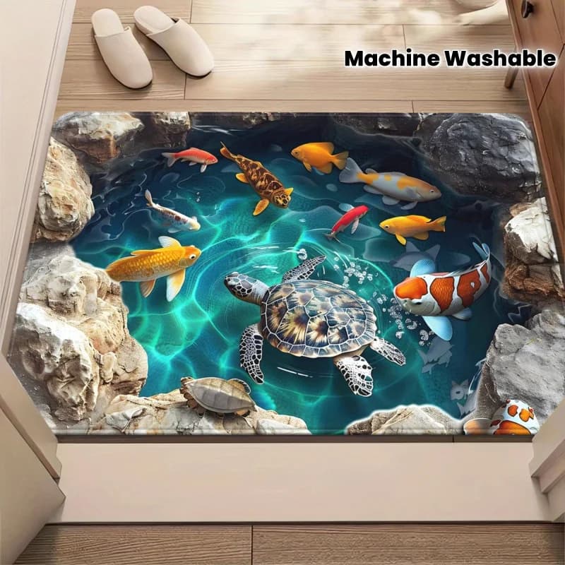 VIKAMA Tappetino 3D a Forma di Laghetto con Koi: Antiscivolo, Lavabile in Lavatrice, per Ingressi, Corridoi, Bagni e Toilette - Decorazione per la Casa
