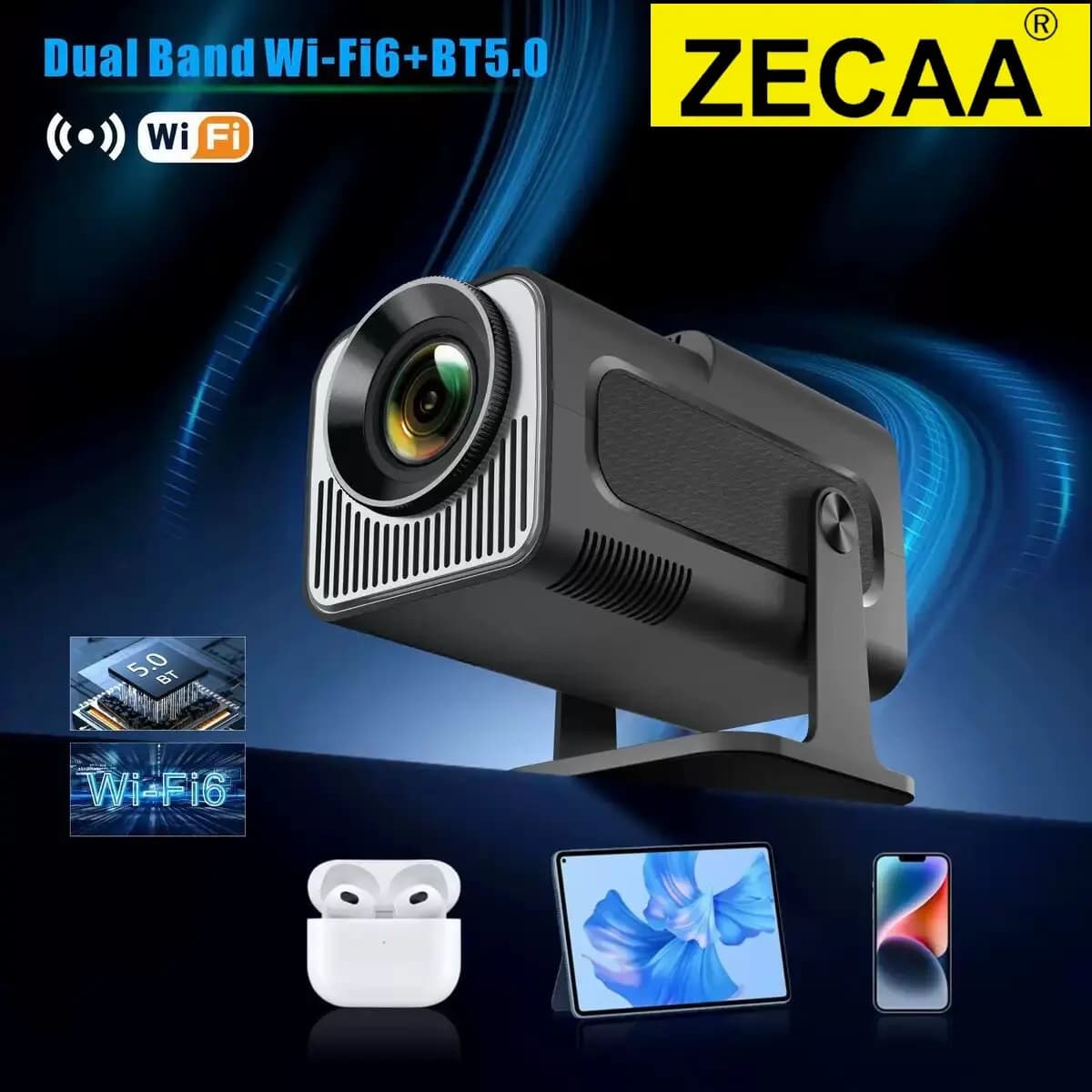 ZECAA Nuovo 300 ANSI Full HD 1080P 4K WiFi 6 Android 11 Proiettore portatile Bluetooth 5.0 Smart Home Video Proiettore intelligente
