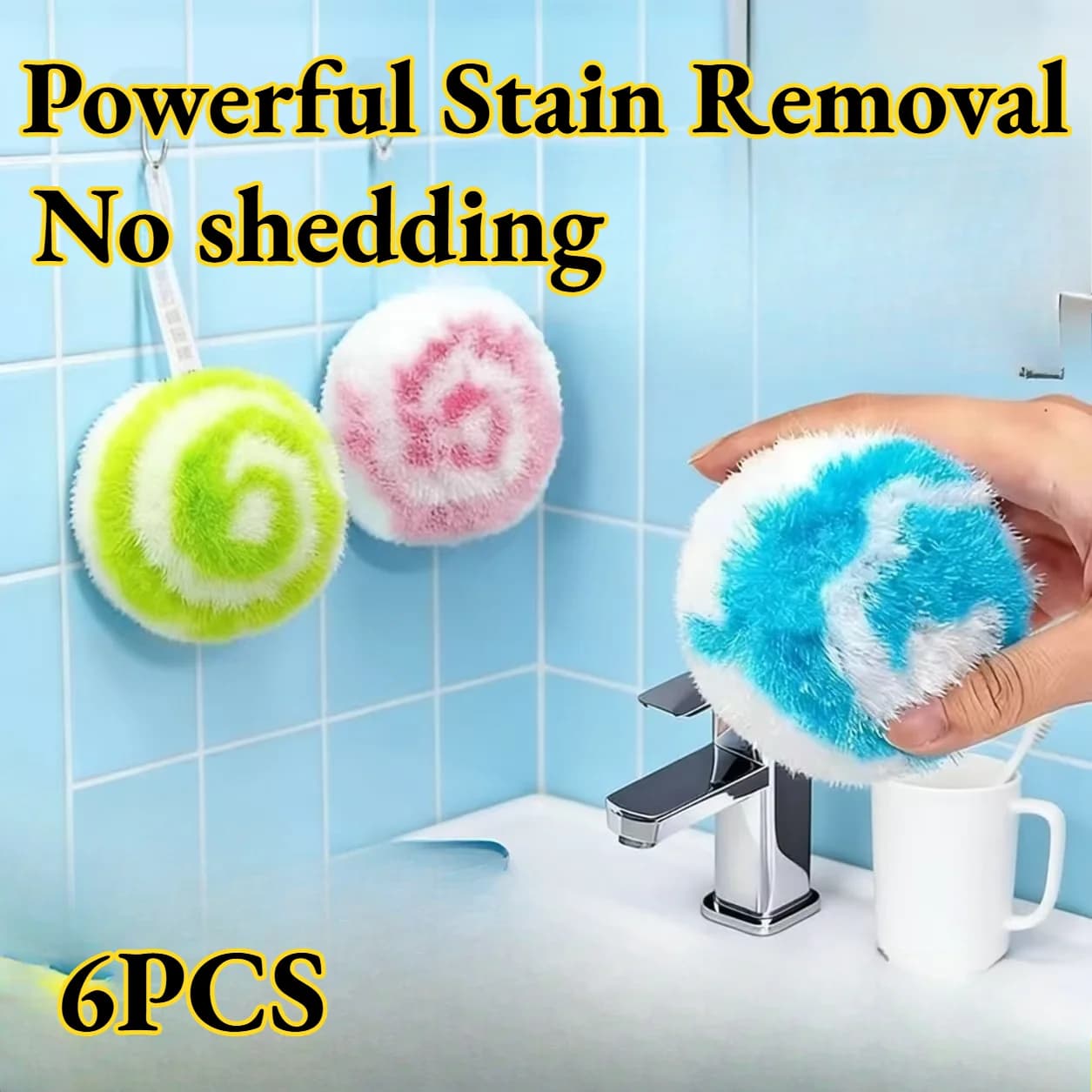 Spazzola per WC, lavabo e vasca da bagno, potente sfera detergente che non danneggia le pareti, setole morbide e folte, design semplice, moderno e resistente.