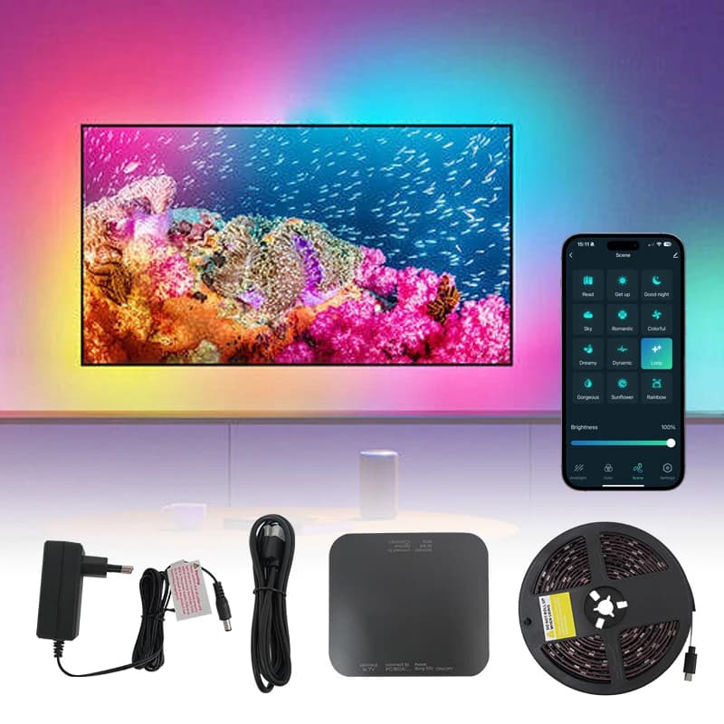 Kit di Illuminazione LED STTL Smart Tuya per TV 8.5m, Retroilluminazione HDMI 2.0, Luci RGBIC Wi-Fi 24V 60LED/m per TV da 120 Pollici