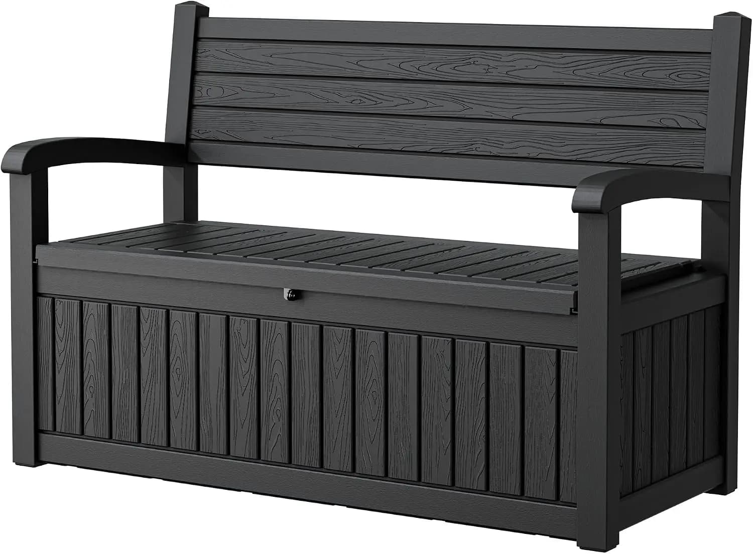 80 Gallon Outdoor Storage Bench, Deck Boxes 0utdoor Waterproof, Porch Bench Doubles as 2-Person Seat, Resin Stripes Deck Box for Cushions