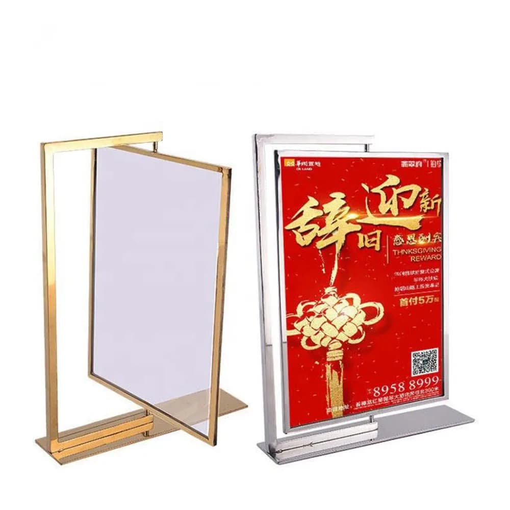 1 pz cartellone da tavolo a doppia faccia in acciaio inossidabile cartellone in plastica trasparente cartellino etichetta cartello display supporti per cartelli in acrilico A4