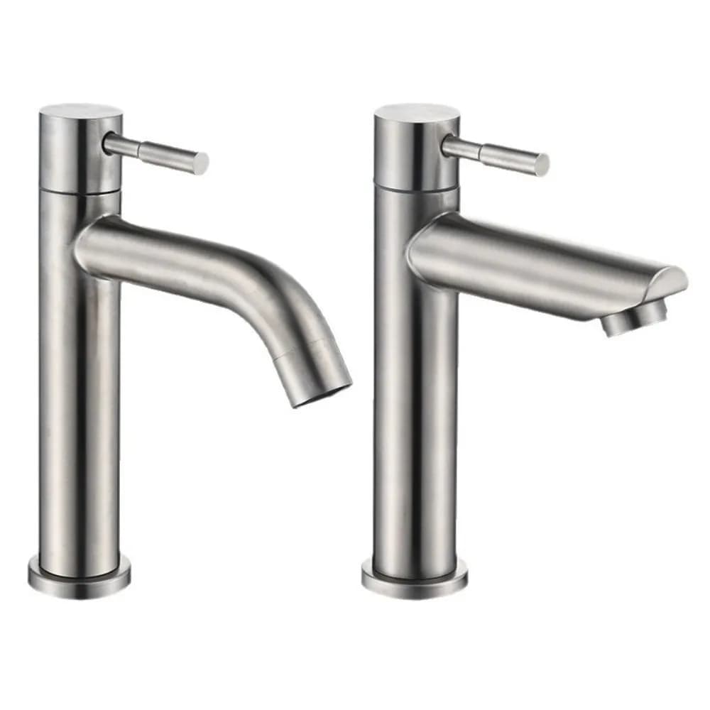Rubinetto per Lavabo da Bagno Montato su Piano in Acciaio Inox Spazzolato con Interruttore Rotante Antiruggine