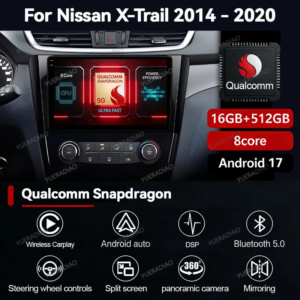 Android 17 Car Radio For Nissan X-Trail 3 T32 Qashqai J11 2 2014 - 2020 Qualcomm Multimedia Viedo Player 4G WIFI Head Unit QLED