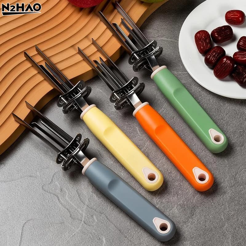 Rimuovi Semi 4 in 1 in Acciaio Inossidabile per Datteri Rossi, Pere e Frutta - Utensile da Cucina Multifunzione per Rimuovere Semi e Affettare