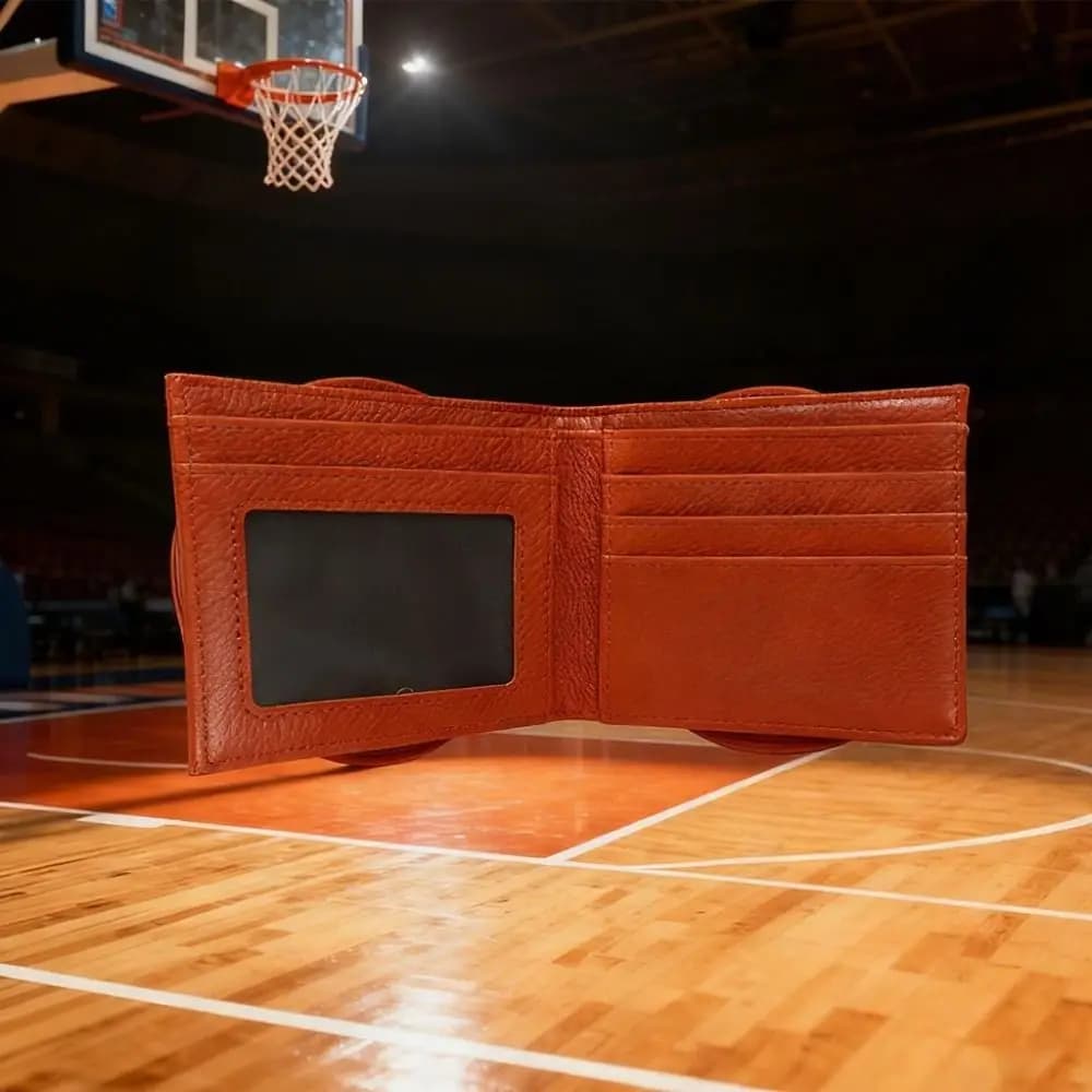Portafoglio Creativo a Forma di Pallone da Basket con Blocco RFID, Fermasoldi a Forma di Pallone da Football, Porta Carte Pieghevole in Pelle PU con Cartone Animato, Unisex