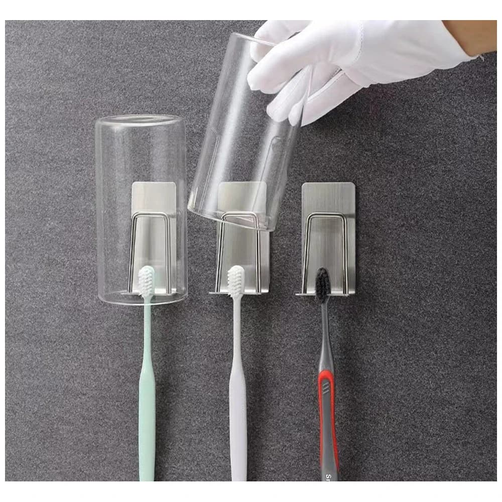 Premium 2 IN 1 Wall Mounted Stainless Steel Toothbrush & Cup Holder Multi‑Purpose Bathroom Organizer Storage Accessory
