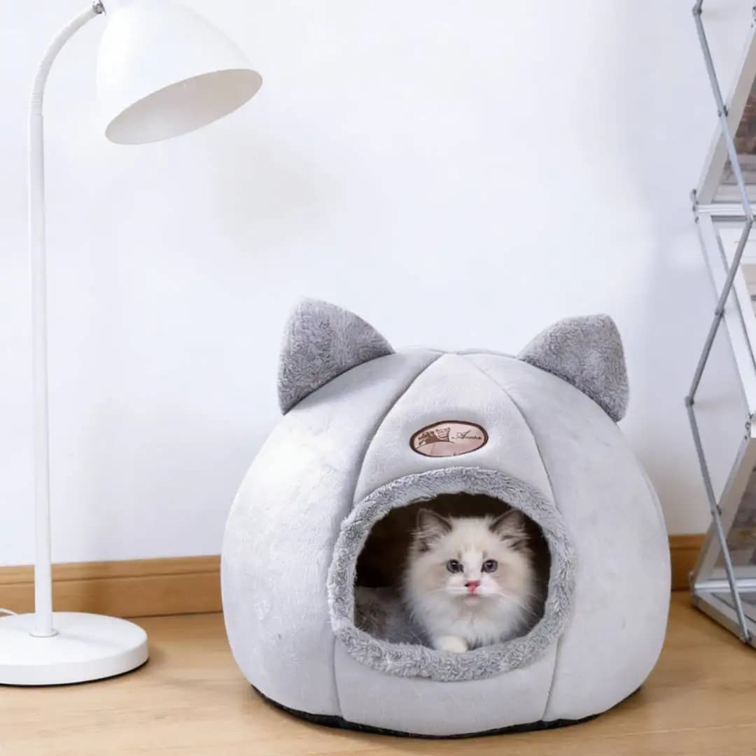 Cuccia Semi-chiusa per Gatti, Traspirante, Morbida, Carina, Nido Invernale per Cani, Cesto Leggero in Peluche, Comodo Letto Rimovibile e Accogliente per Animali Domestici