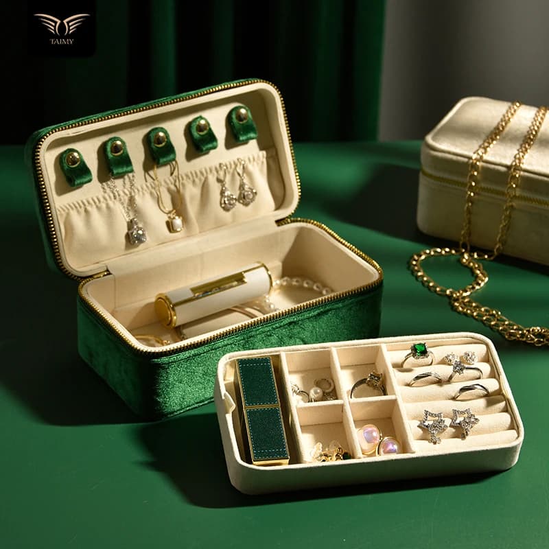 TAIMY Portagioie in velluto dal design a doppio strato Portagioie da viaggio portatile Orecchini per anelli Scatole per collane Regalo personalizzato Logo personalizzato gratuito