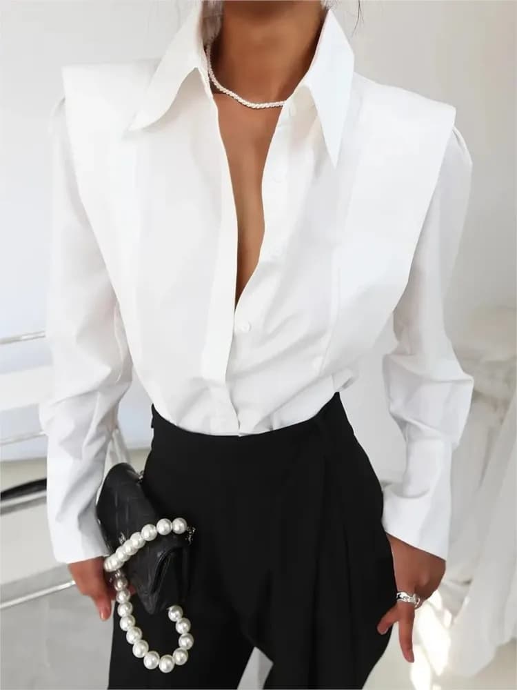 New Autunnale Women's White Shirt, Elegant and Casual, Long Sleeves, for Holidays and Holidays, Top and Fashion Women's Bluse