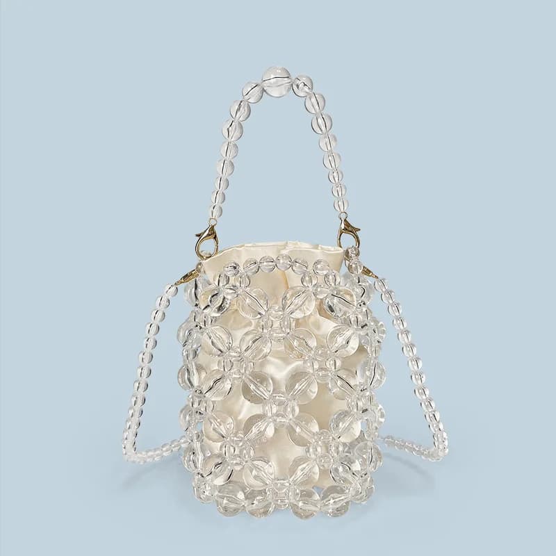 New transparent irregular hand woven crystal bead pearl banquet phone bag, crossbody water bucket small bag