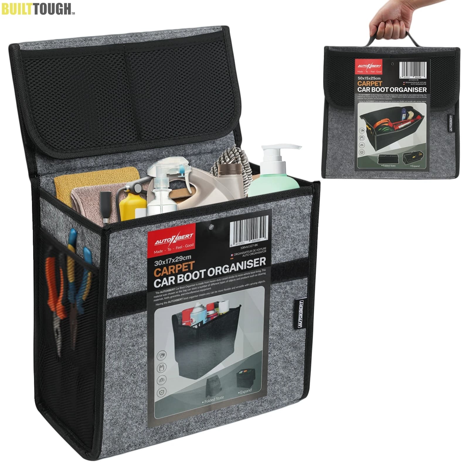 Organizzatore per bagagliaio per auto Organizzatore per bagagliaio in feltro Scatola per borsa portatile Portautensili per carico Tasca a rete pieghevole universale