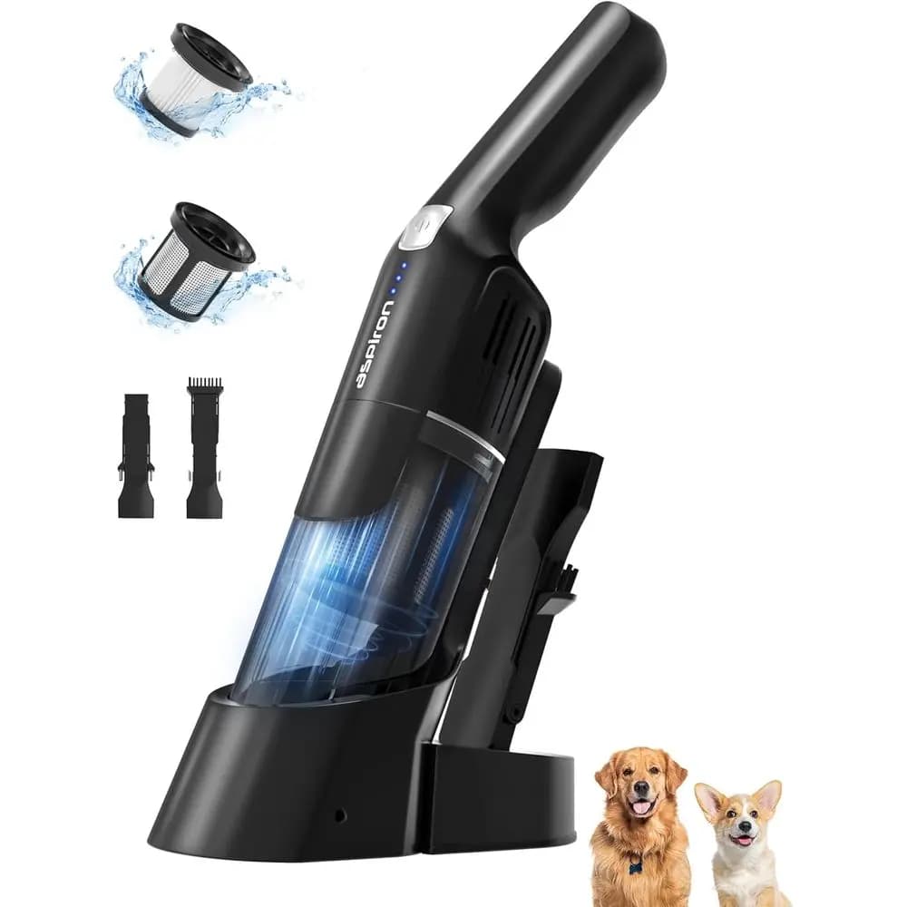 Aspirapolvere Portatile Ricaricabile a 2 Velocità, 24KPA di Aspirazione, Doppia Ricarica, Impugnatura Ergonomica, Ideale per Auto e Casa