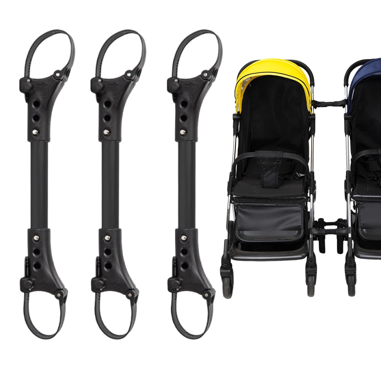 Twin Buggy Connector Kit Adjustable 3-Level Universal Stroller Coupler Bar Aluminum Alloy Nylon Strap Double Pushchair Link
