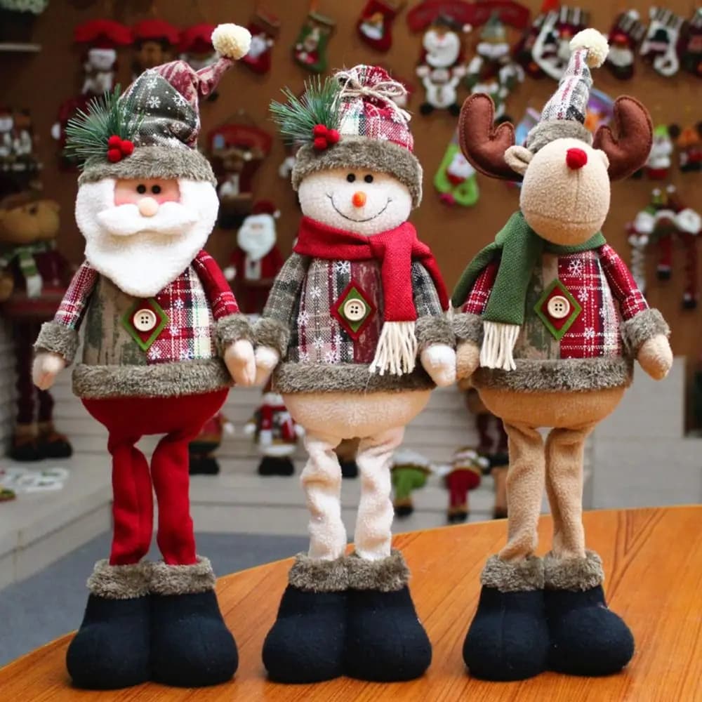 Christmas Santa Snowman-Reindeer Snowflake Plaid Cloth Stretchable Doll Decorations Christmas Elk Window Decorations