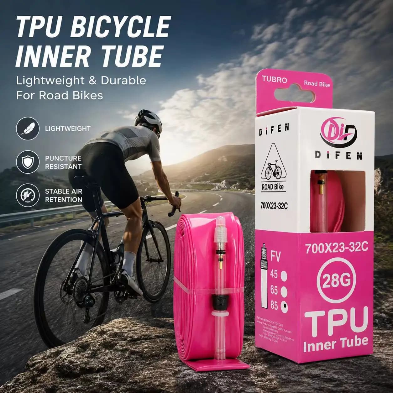28g Ultralight Bike Inner Tube 700 X 18 25 28 Road Bicycle TPU Tire 45/65/85mm Length French Valve Super Light Tube
