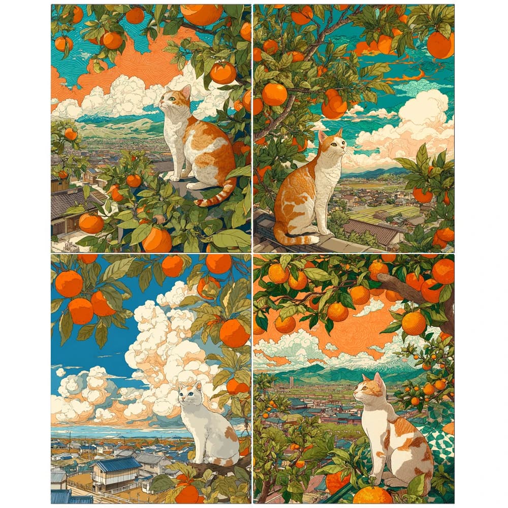 Dipinto a mano Gatto sotto l'albero arancione Dipingere con i numeri Kit Fai da te Acrilico Opere d'arte Tela Arte Regalo Casa