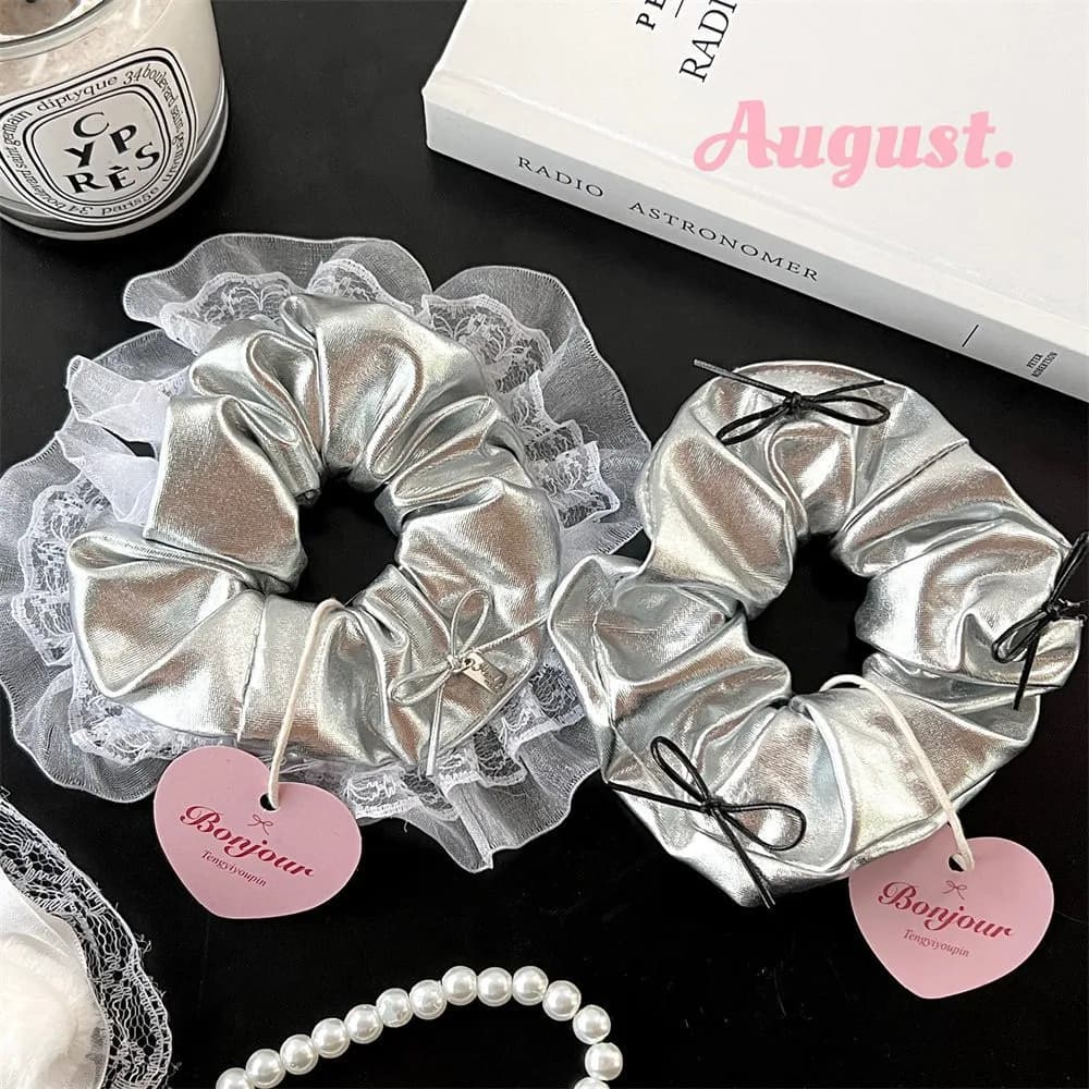 1pc Brand New Argento In Pelle Intestino Crasso Anello Bowknot Clip di Capelli Design Senso Internet Celebrity Semplice Copricapi per Le Donne